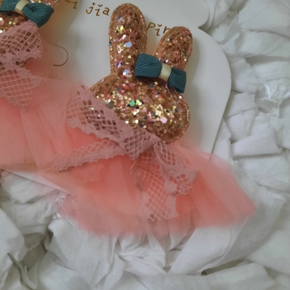 Multicolored Glitter Bunny Tutu Hair Bow Set 2 Rabbit Bows NWOT Rainbow - Picture 2 of 4